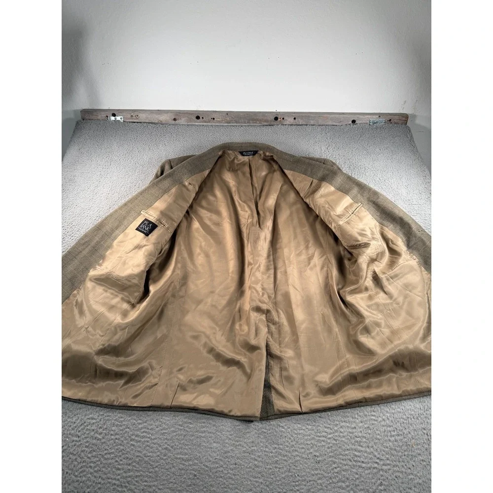 Jos A Bank Reserve Blazer Mens 50L Brown Silk Wool Windowpane Sport Coat